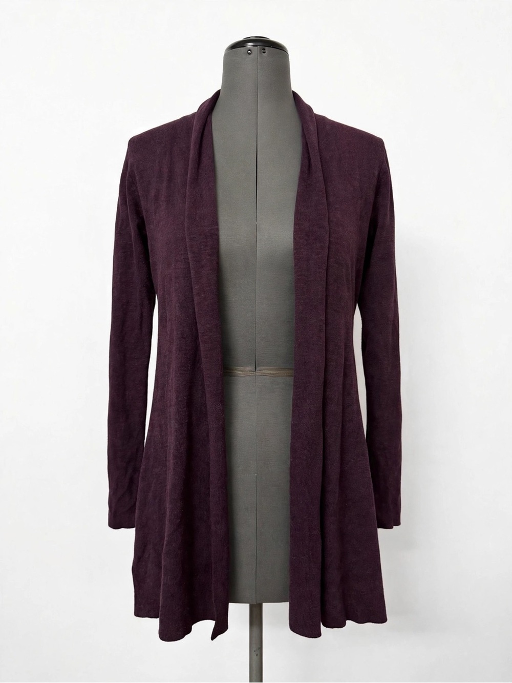 Longline Open-Front Cardigan Sweater in Plum